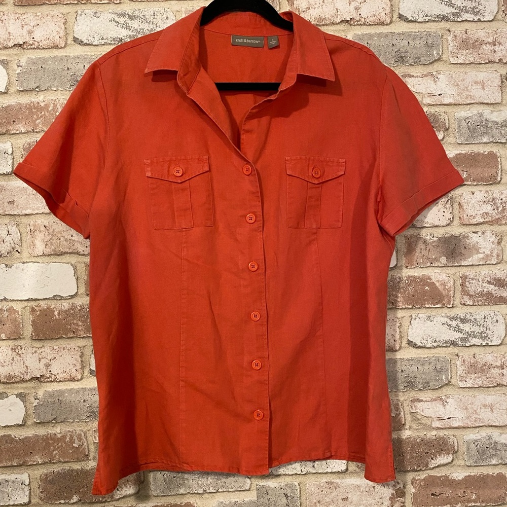 Croft and Barrow Short Sleeve Button Down Women's Orange Shirt Size L